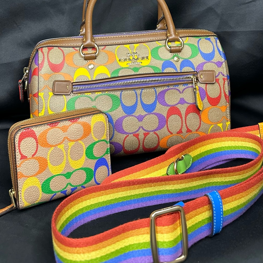 Coach Multicolor Signature Bag and Wallet Set